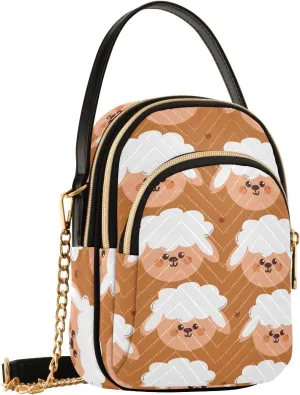Cute Sheep Head Brown Crossbody Bags for Women Hand Bag Small Sling Shoulder Travel Bags Mini Wallet Phone Purse