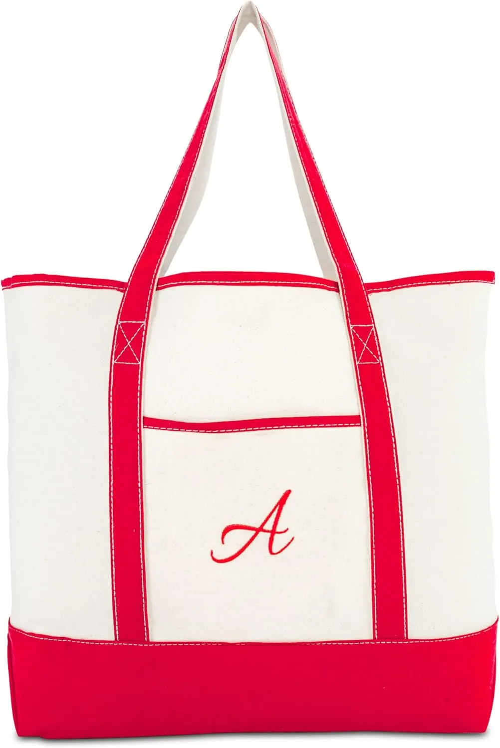 DALIX Monogram Bag Personalized Tote For Women Open Top Red Initial A-Z