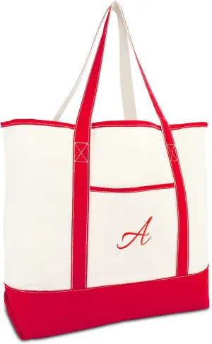 DALIX Monogram Bag Personalized Tote For Women Open Top Red Initial A-Z