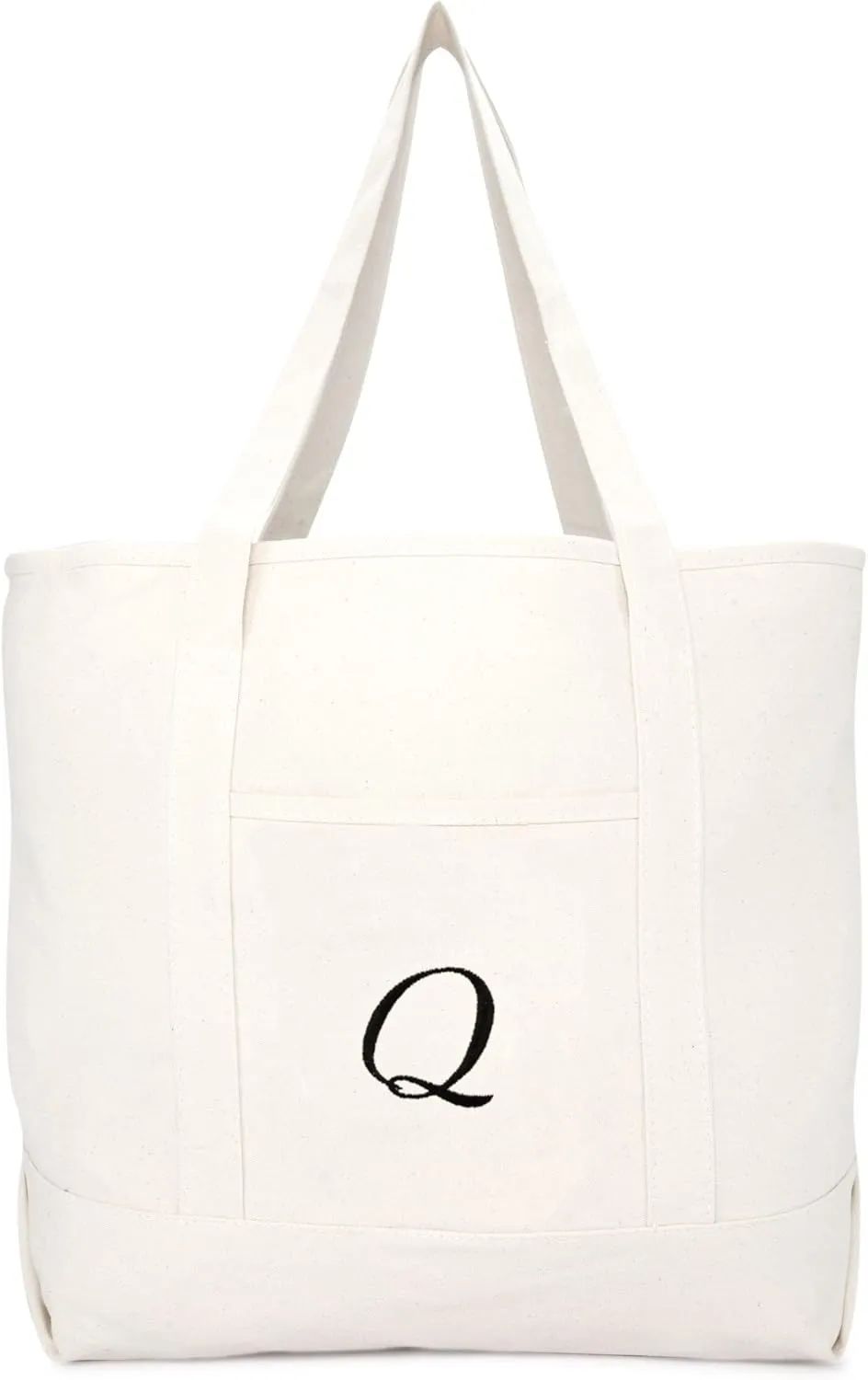 DALIX Monogram Bag Personalized Totes For Women Open Top Natural Letter A-Z