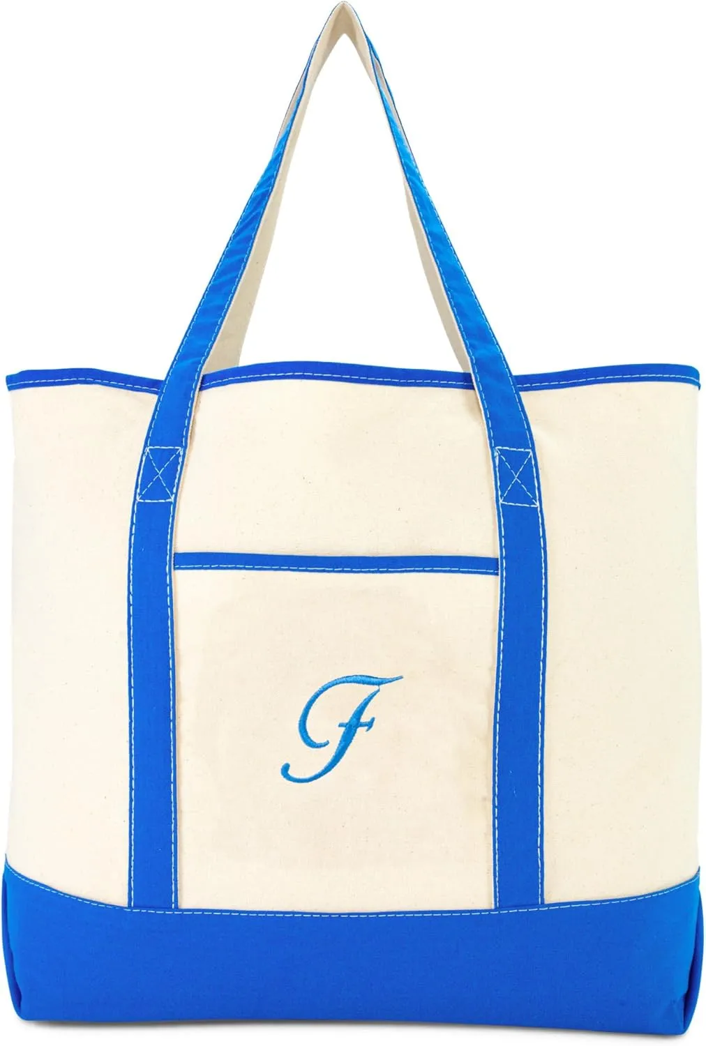 DALIX Women's Canvas Tote Bag Satchel Shoulder Bags Royal Blue Monogram A-Z