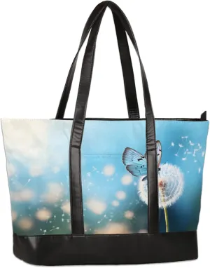 Dandelion Butterflies Laptop Tote Bag for Women Lightweight Work Purse with Multiple Compartments Fits 13-15.6 Inch Laptop Tablet Shoulder Bag for Office Travel Daily Use