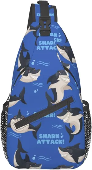 Dangerous Smiling Attack Sharks Chest Sling Bag Crossbody Shoulder Backpack Bag Gym Cycling Travel Hiking Daypack Cross bag