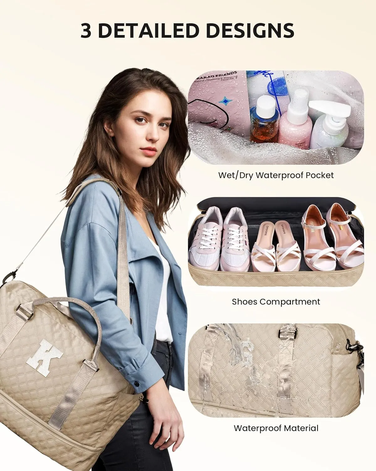 Daughter Birthday Gift-Initial Travel Bag with Shoe Compartment, Personalized Weekender Bag, Monogram Overnight Bag for Women, Letter Travel Bag with Makeup Bag (Letter C)
