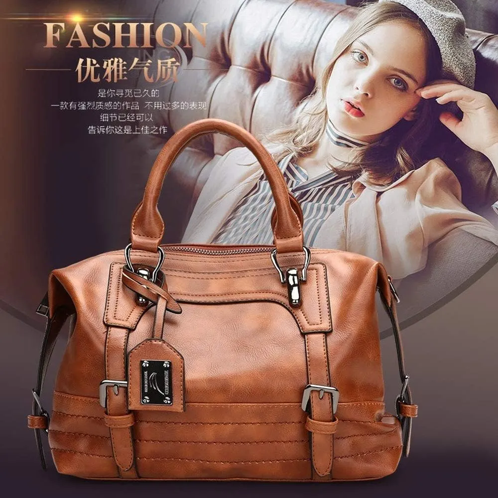 Dayfine Women's Retro Handbag Oil Wax Leather Temperament Pendant Shopping Bag