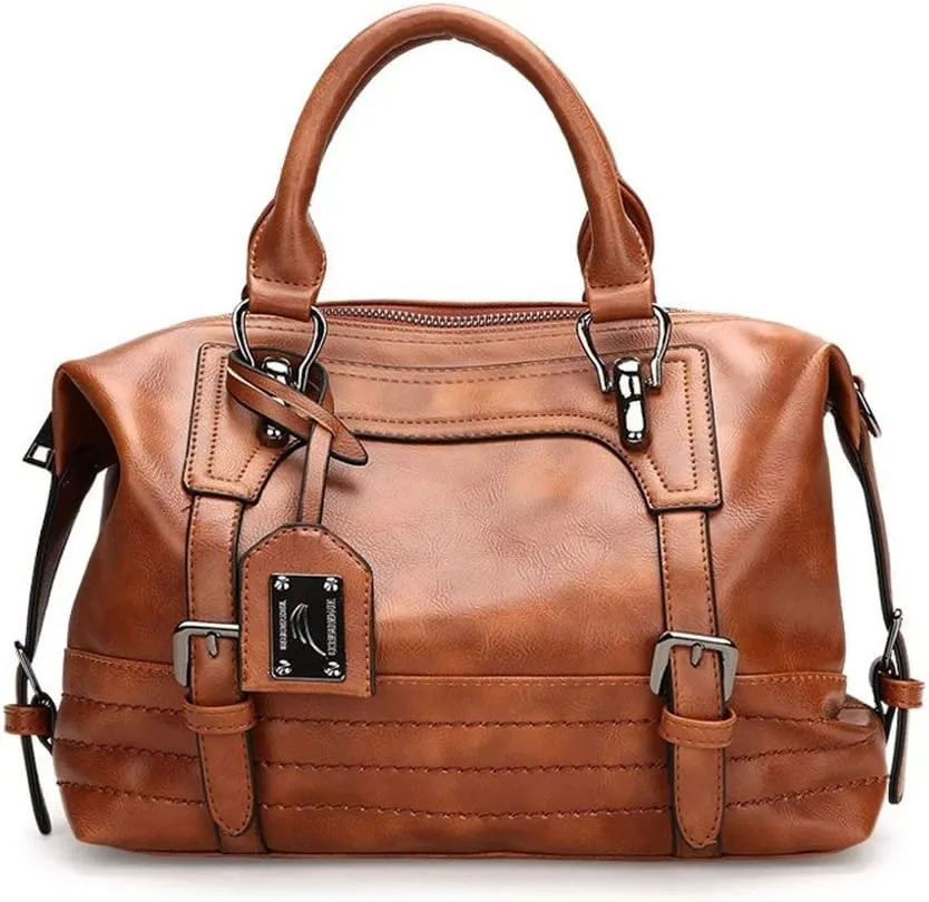 Dayfine Women's Retro Handbag Oil Wax Leather Temperament Pendant Shopping Bag