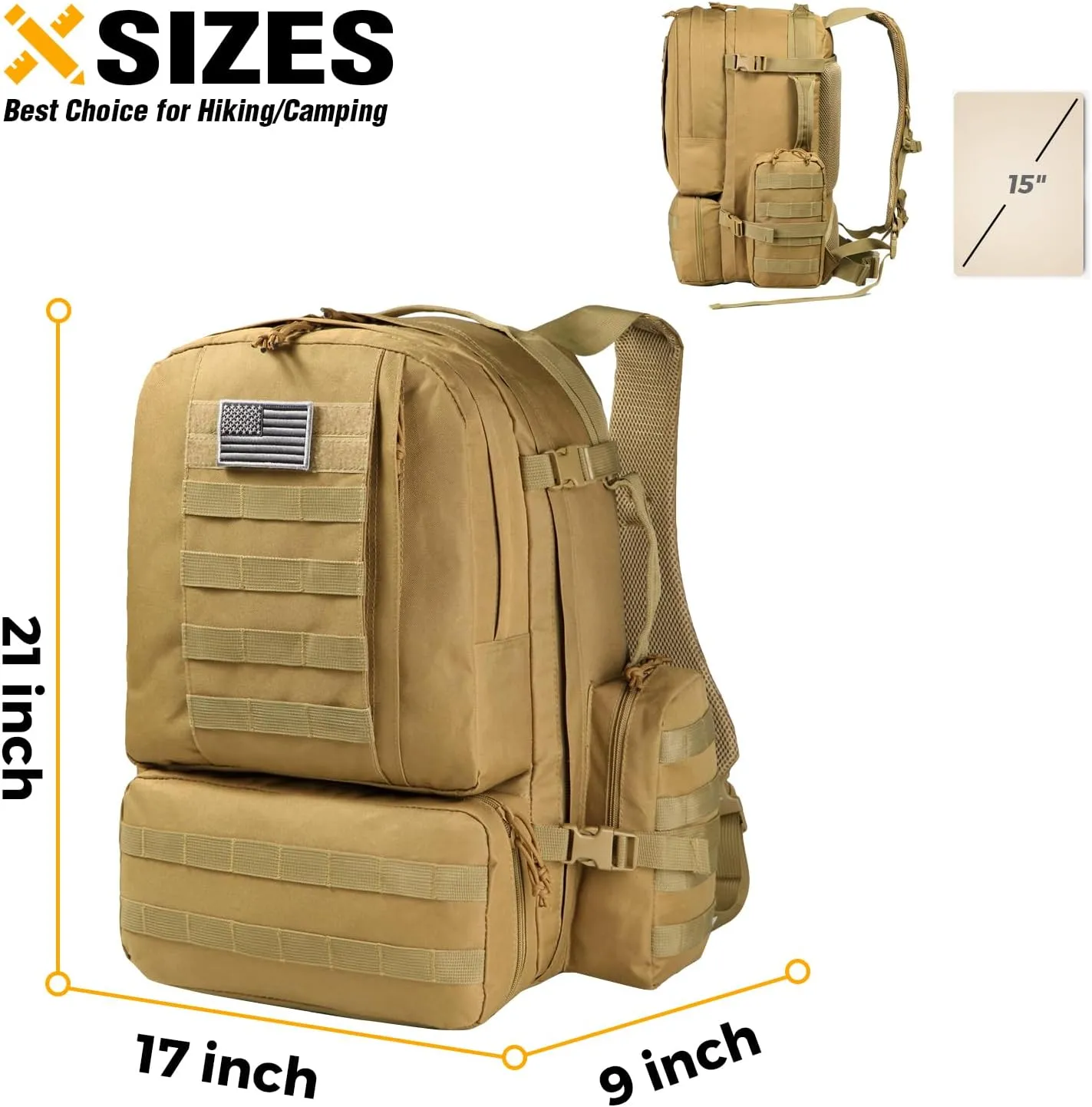DBTAC DO MORE & BE MORE 50L Tactical Backpack | Large 3-Day Assault Pack, MOLLE Rucksack for School, Hiking, Work & Sports, Tan