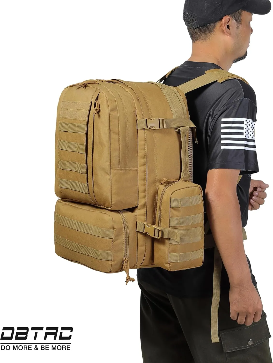 DBTAC DO MORE & BE MORE 50L Tactical Backpack | Large 3-Day Assault Pack, MOLLE Rucksack for School, Hiking, Work & Sports, Tan