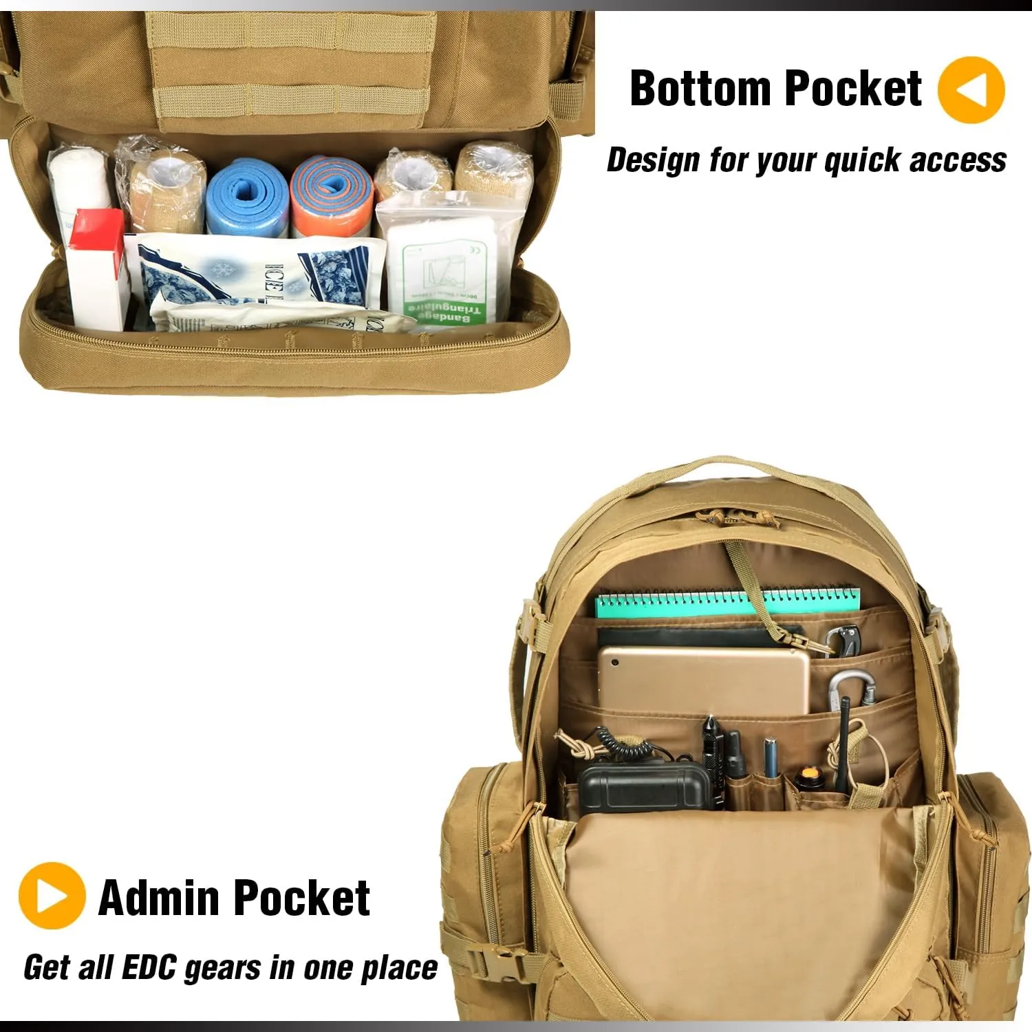DBTAC DO MORE & BE MORE 50L Tactical Backpack | Large 3-Day Assault Pack, MOLLE Rucksack for School, Hiking, Work & Sports, Tan