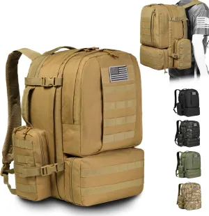 DBTAC DO MORE & BE MORE 50L Tactical Backpack | Large 3-Day Assault Pack, MOLLE Rucksack for School, Hiking, Work & Sports, Tan