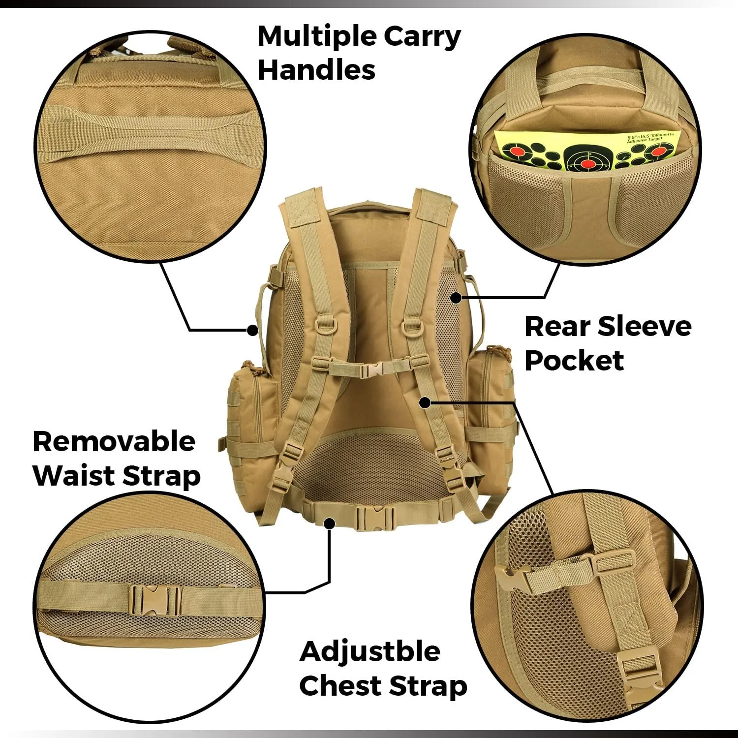 DBTAC DO MORE & BE MORE 50L Tactical Backpack | Large 3-Day Assault Pack, MOLLE Rucksack for School, Hiking, Work & Sports, Tan