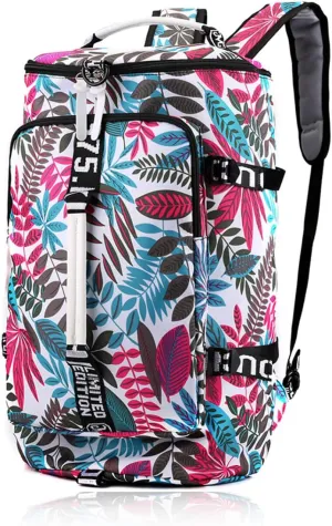 DEARART Backpack Bag Gym Bag For Women, Four Fashion Ways Waterproof Duffle Backpacks Beach Bags, Suit Gym Travel Sport Beach, Floral Leaves White