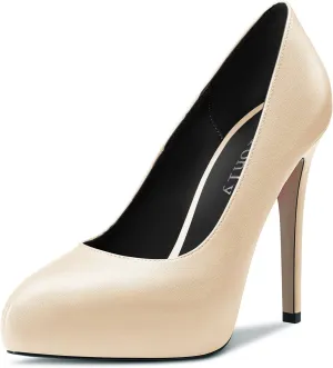 DearOnly Womens Slip On Platform Pumps High Stiletto Heel Closed Round Toe Matte Dress Shoes Bridal Wedding Shopping Vacation 5 Inch