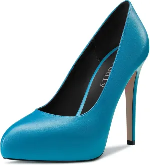 DearOnly Womens Slip On Platform Pumps High Stiletto Heel Closed Round Toe Matte Dress Shoes Bridal Wedding Shopping Vacation 5 Inch