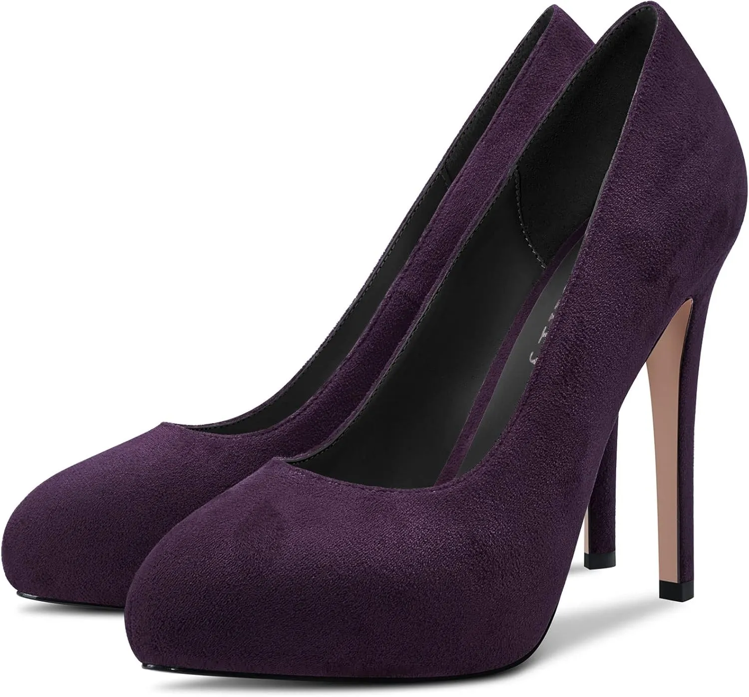 DearOnly Womens Slip On Platform Pumps High Stiletto Heel Closed Round Toe Suede Dress Shoes Bridal Wedding Shopping Vacation 5 Inch