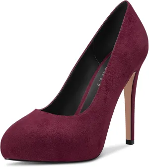 DearOnly Womens Slip On Platform Pumps High Stiletto Heel Closed Round Toe Suede Dress Shoes Bridal Wedding Shopping Vacation 5 Inch