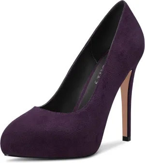 DearOnly Womens Slip On Platform Pumps High Stiletto Heel Closed Round Toe Suede Dress Shoes Bridal Wedding Shopping Vacation 5 Inch