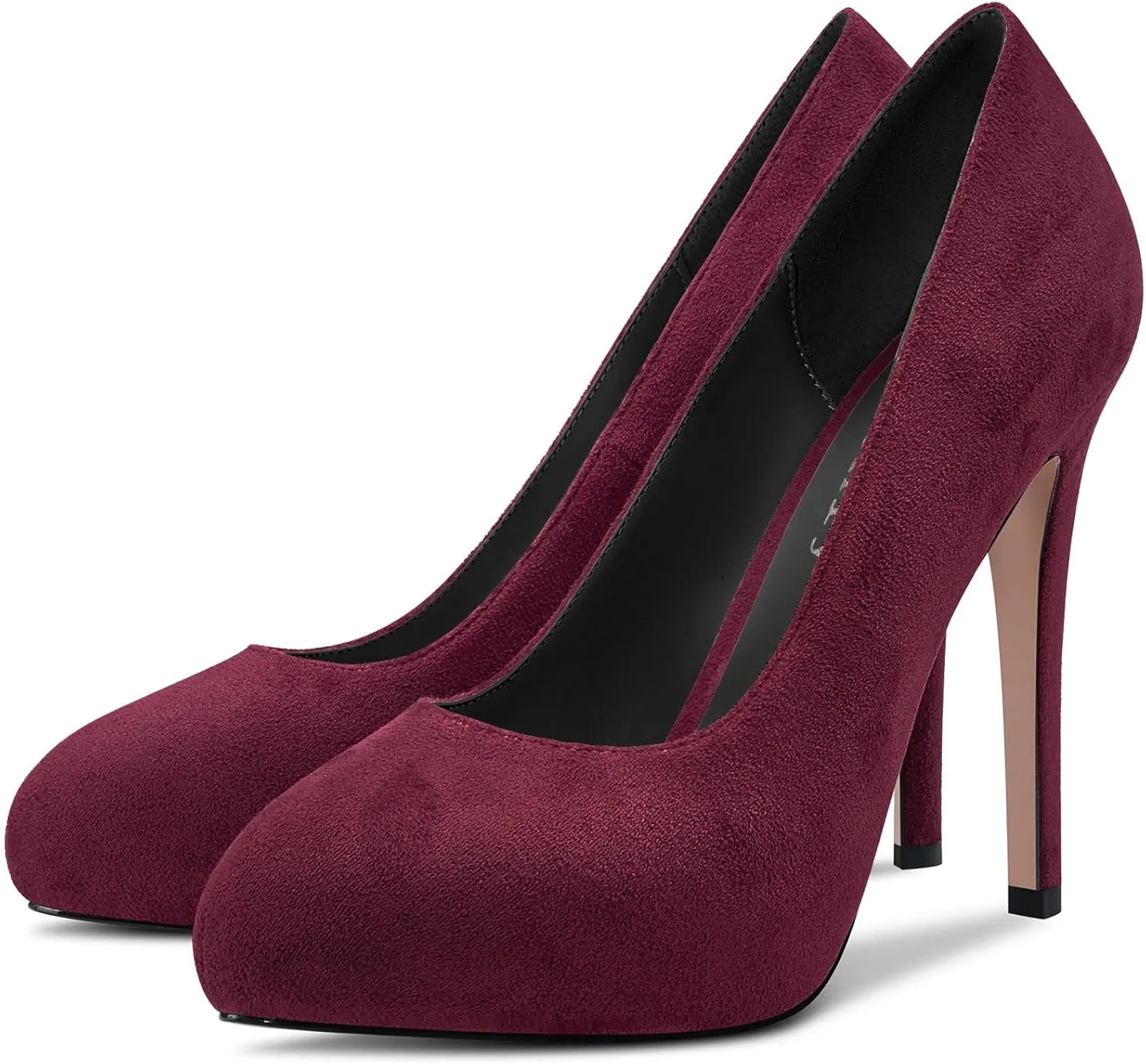 DearOnly Womens Slip On Platform Pumps High Stiletto Heel Closed Round Toe Suede Dress Shoes Bridal Wedding Shopping Vacation 5 Inch