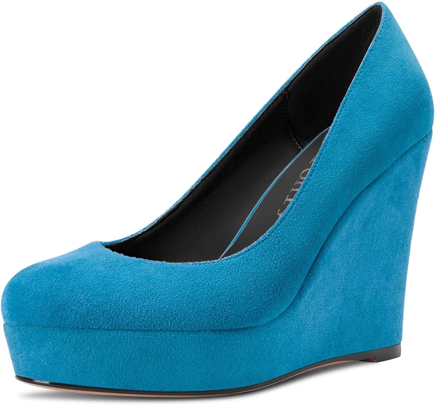 DearOnly Womens Wedge Platform Pumps Closed Round Toe High Block Chunky Heel Suede Dress Shoes Bridal Wedding Shopping Cute 4 Inch