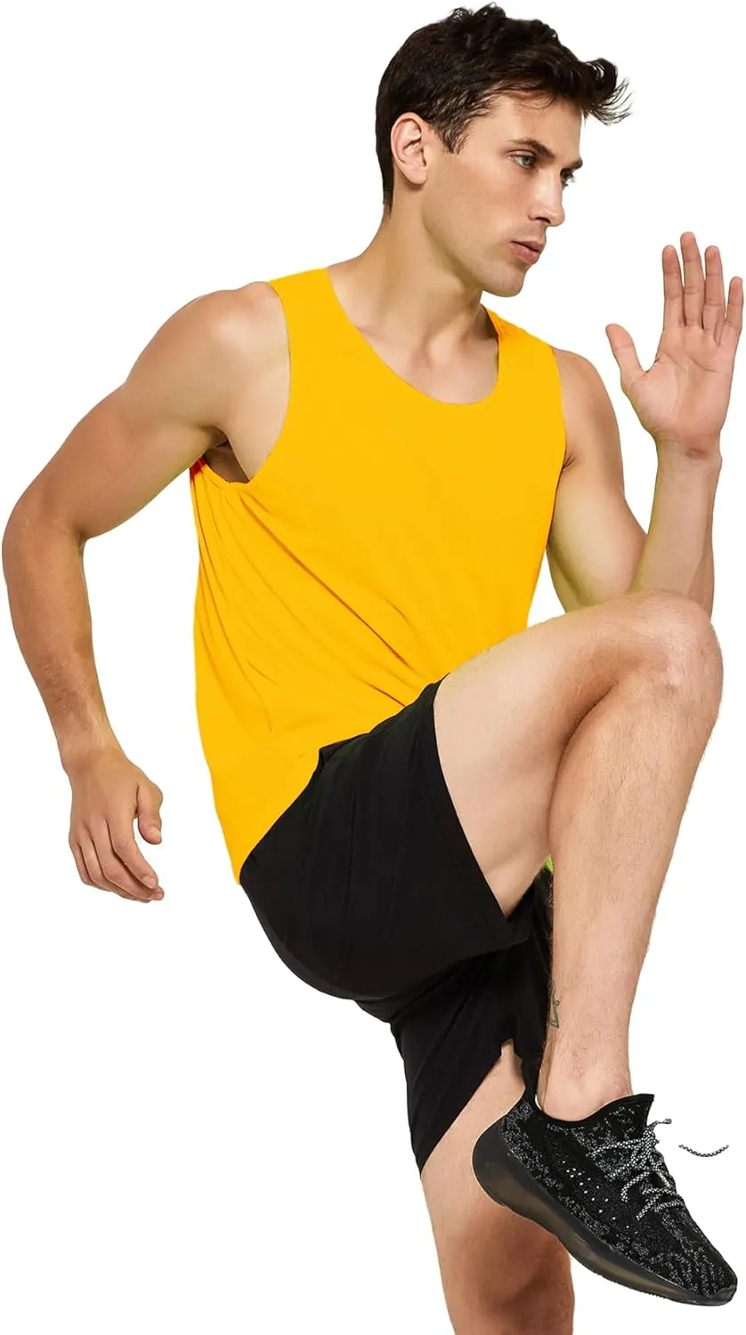 DEMOZU Men's Neon Running Tank Top Workout Gym Athletic Swim Marathon Tank Top