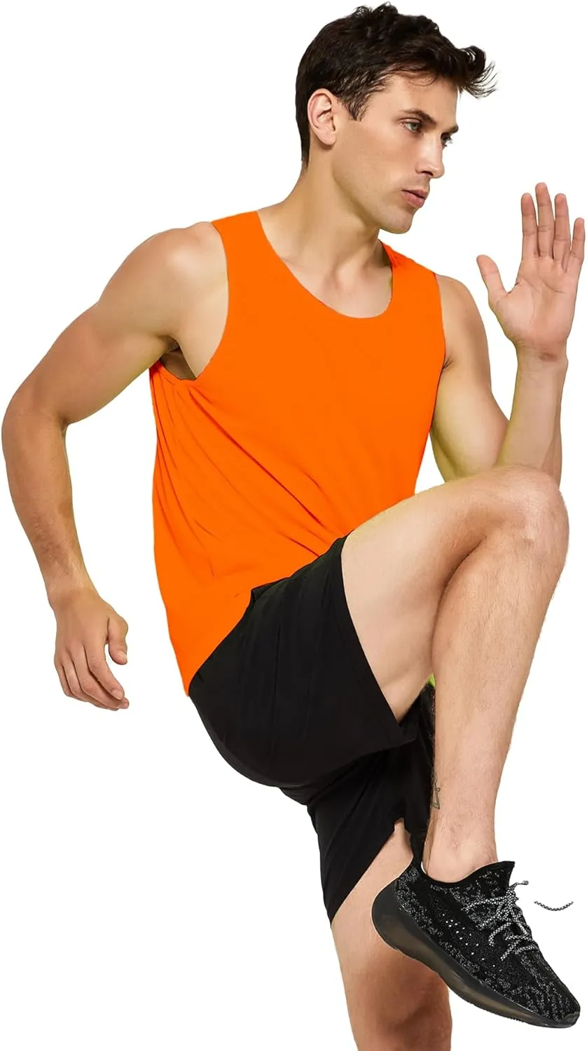 DEMOZU Men's Neon Running Tank Top Workout Gym Athletic Swim Marathon Tank Top