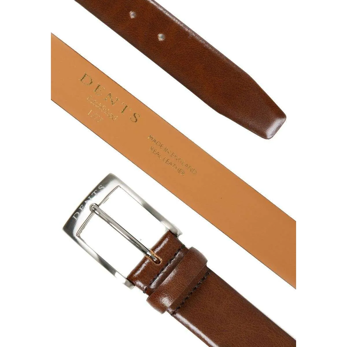 Dents Heritage Feather Edge Leather Belt - Gloss Mid Brown
