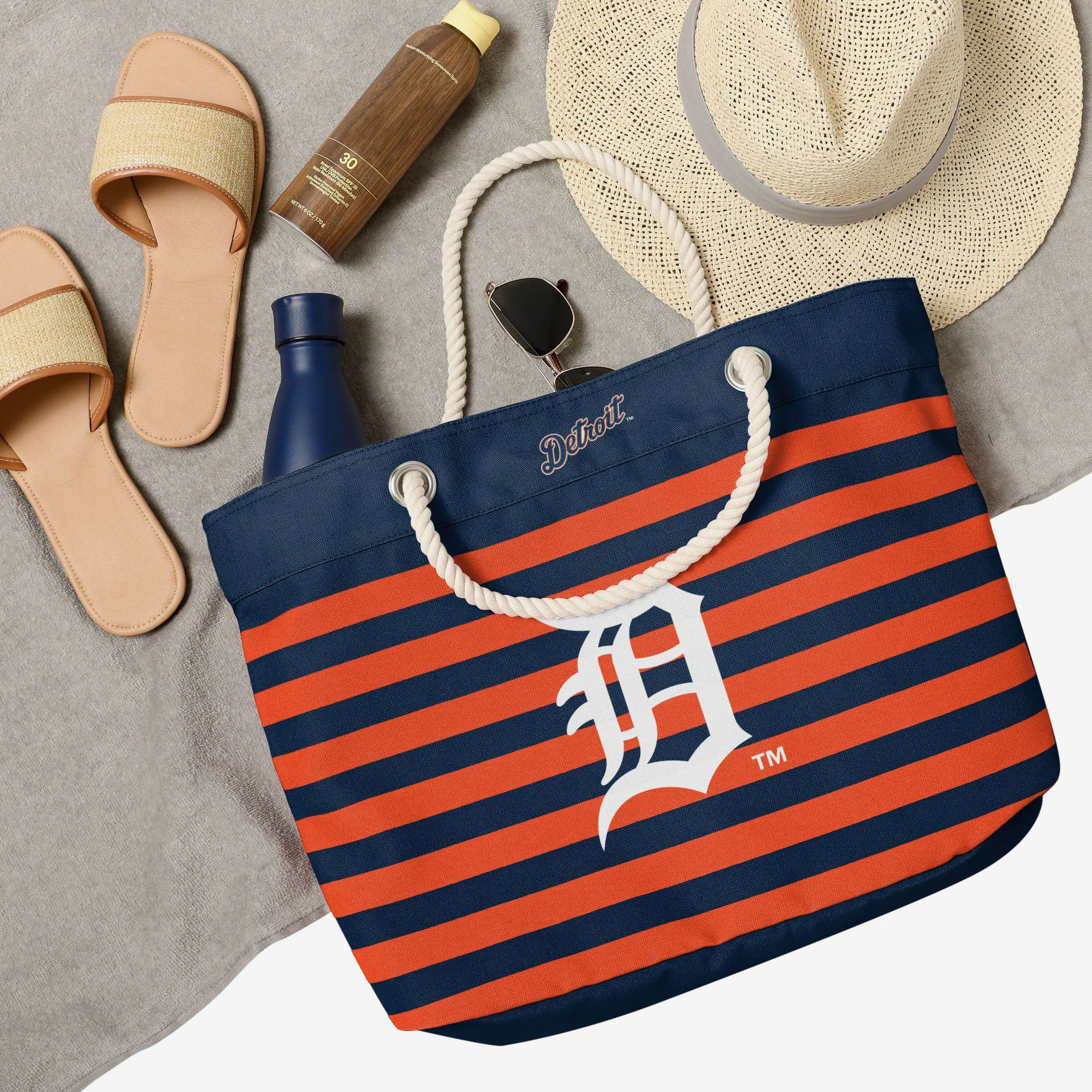 Detroit Tigers Nautical Stripe Tote Bag