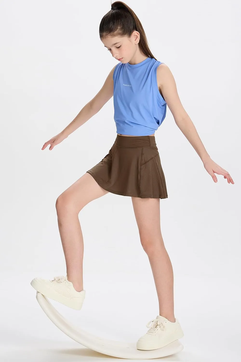 DEVOROPA Girls Tennis Skirts Stretch Adjustable Waist Youth Golf Athletic Pleated Skorts Lining Kids Cheer Shorts Pocket