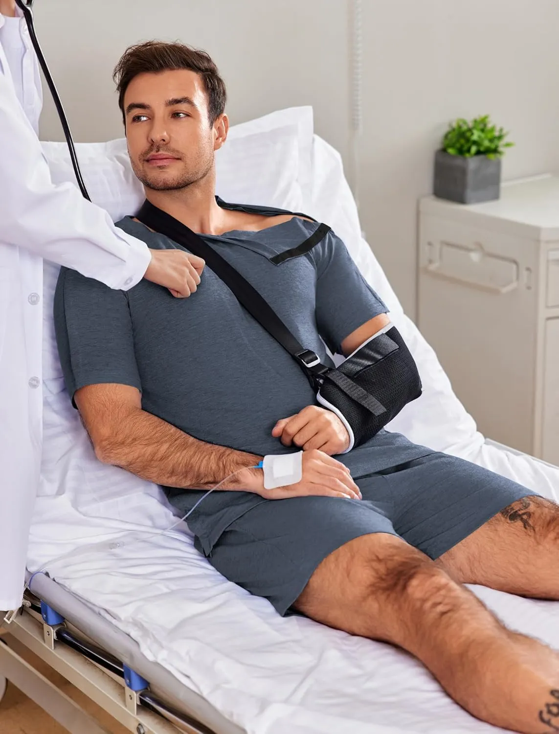 Deyeek Unisex Post Shoulder Surgery Shirts Sets Snap On Clothes for Rotator Cuff Surgery Chemo Port Access Adaptive Gowns