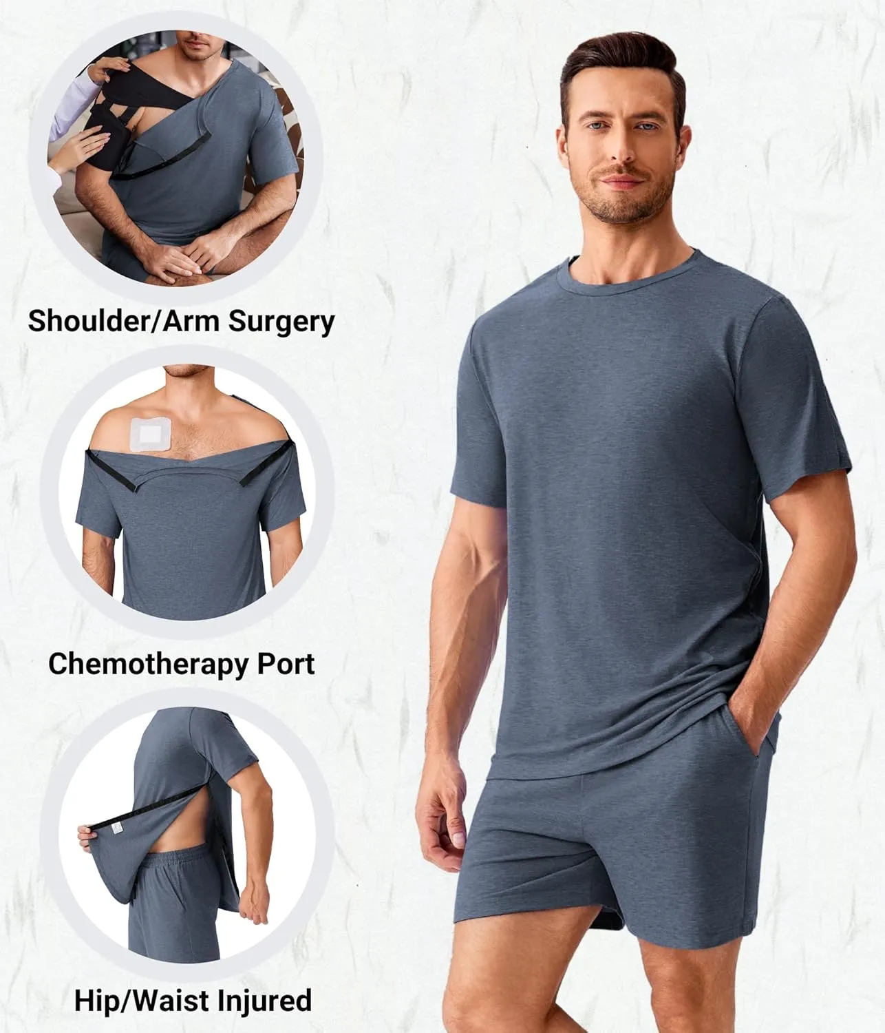 Deyeek Unisex Post Shoulder Surgery Shirts Sets Snap On Clothes for Rotator Cuff Surgery Chemo Port Access Adaptive Gowns