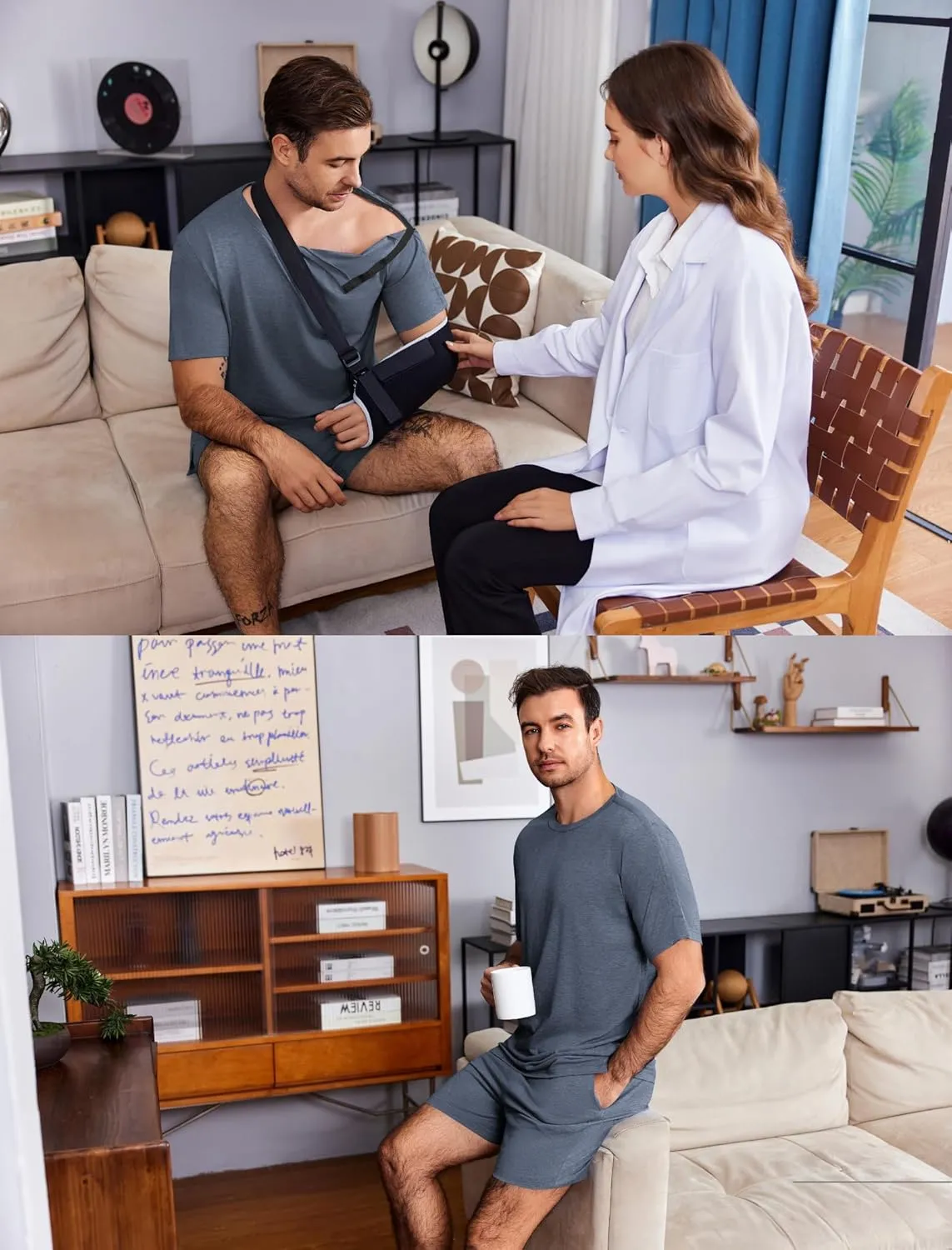 Deyeek Unisex Post Shoulder Surgery Shirts Sets Snap On Clothes for Rotator Cuff Surgery Chemo Port Access Adaptive Gowns