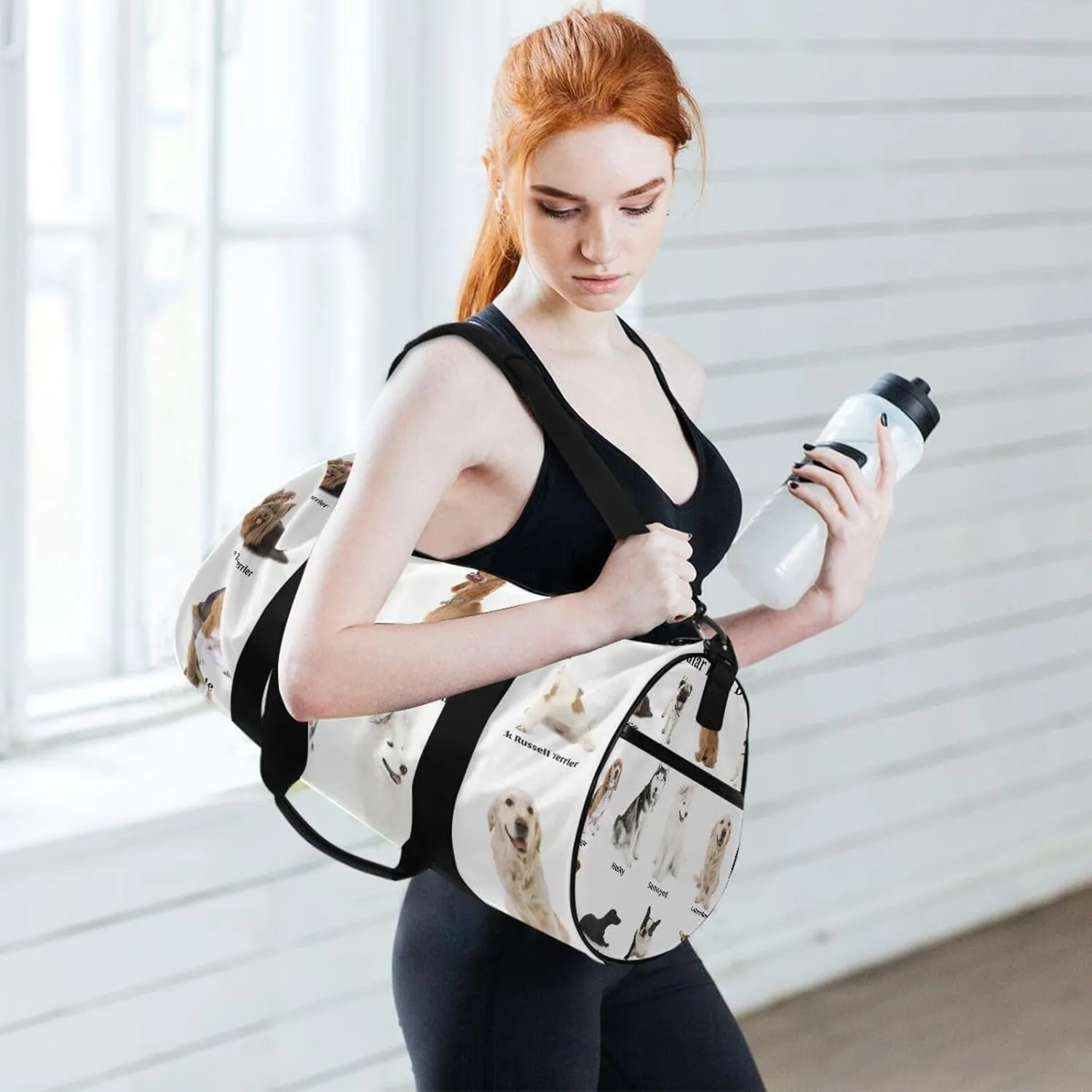 Different Breeds of Dogs Isolated on White Portable Gym Bag, Travel Bag, Luggage bag, Sports Bag, Toiletry Bag with Handles, Detachable Shoulder Strap 17.6 x 9 x 9 inch