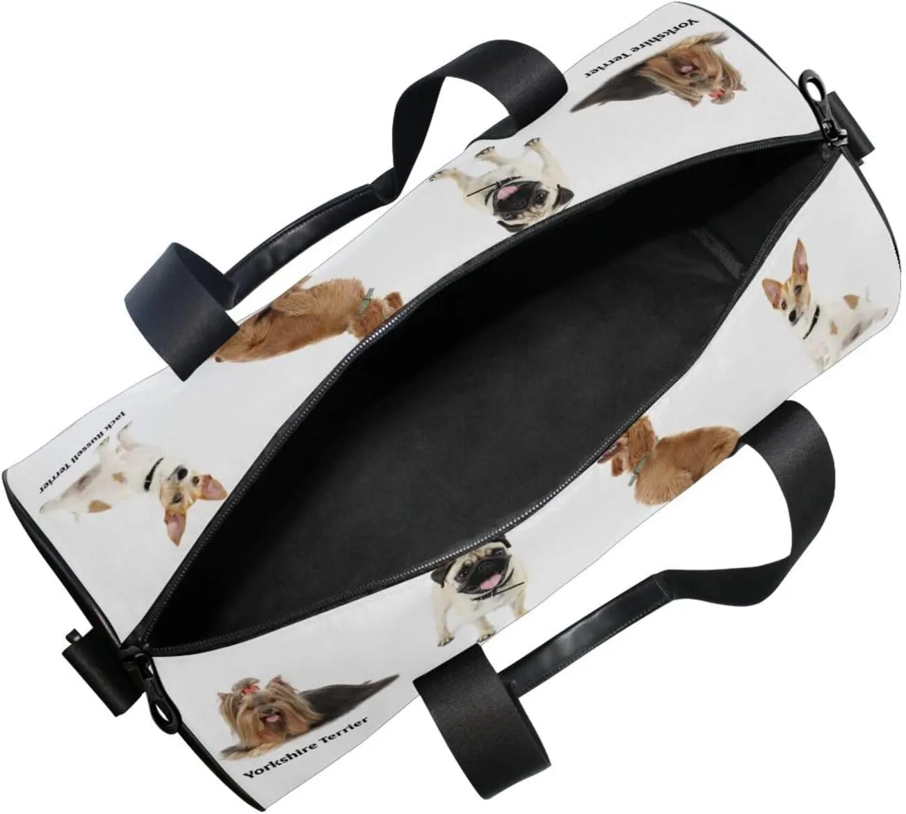 Different Breeds of Dogs Isolated on White Portable Gym Bag, Travel Bag, Luggage bag, Sports Bag, Toiletry Bag with Handles, Detachable Shoulder Strap 17.6 x 9 x 9 inch