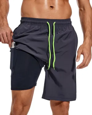 difficort Mens Swim Trunks Quick Dry Bathing Suit 9 inch Inseam Board Shorts with Compression Liner and Zipper Pocket