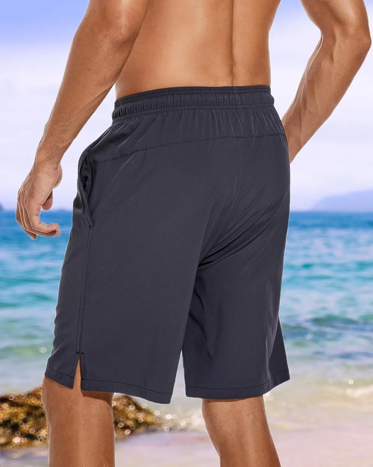 difficort Mens Swim Trunks Quick Dry Bathing Suit 9 inch Inseam Board Shorts with Compression Liner and Zipper Pocket