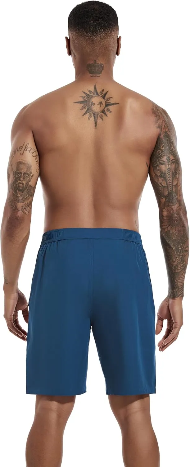 difficort Mens Swim Trunks with Compression Liner 9" Zipper Fly Bathing Suits Quick Dry Swimming Shorts with Zipper Pockets