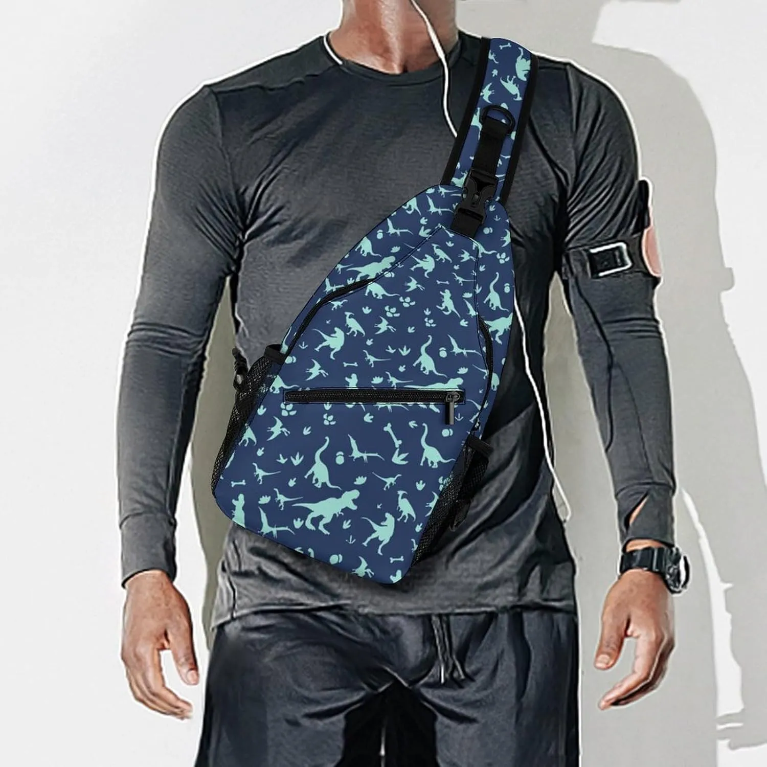 Dinosaur Sling Bag Lightweight Crossbody Sling Backpack Casual Shoulder Chest Bag Purse Crossbody Fanny Pack for Women Men Runners Gym Hiking Anti Theft