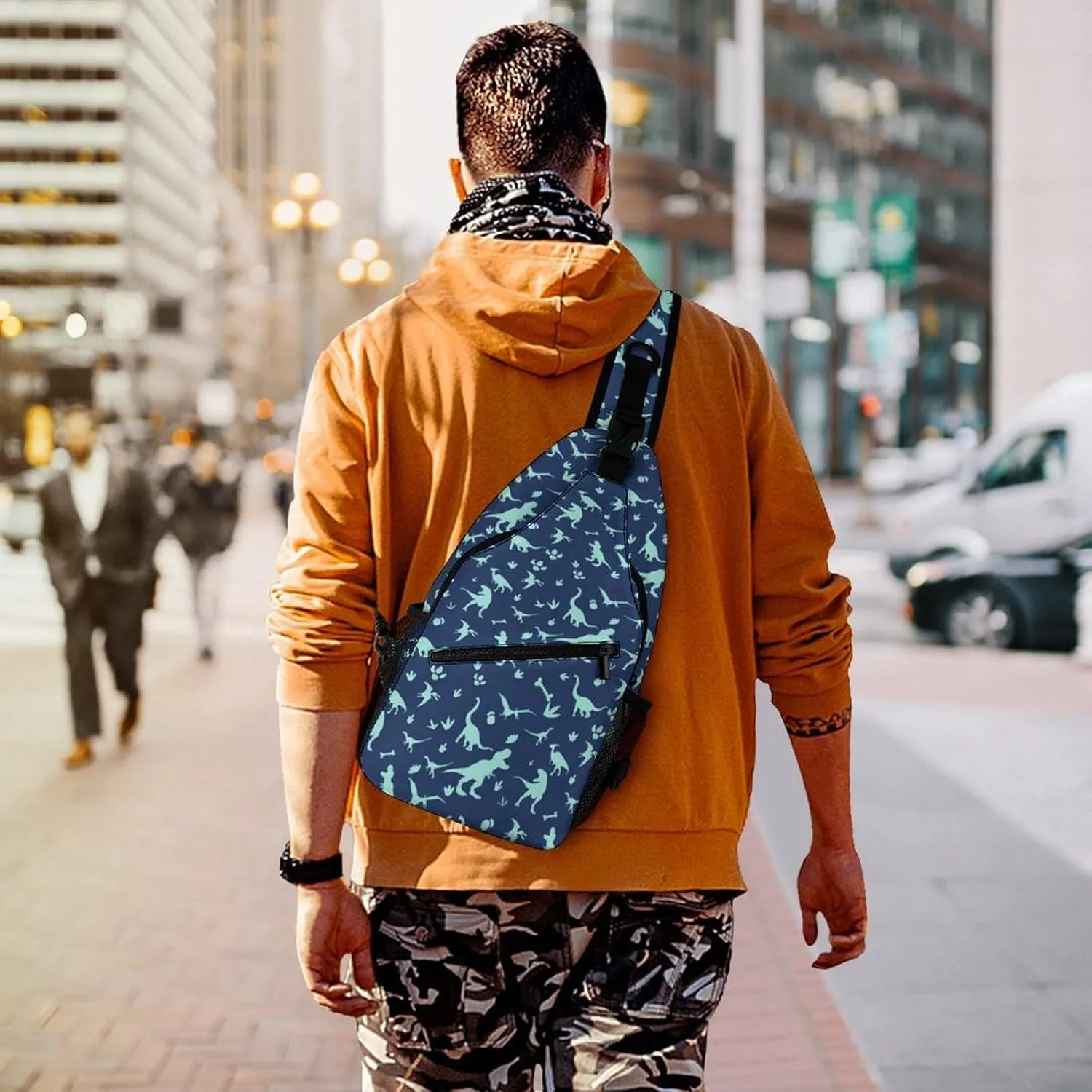 Dinosaur Sling Bag Lightweight Crossbody Sling Backpack Casual Shoulder Chest Bag Purse Crossbody Fanny Pack for Women Men Runners Gym Hiking Anti Theft