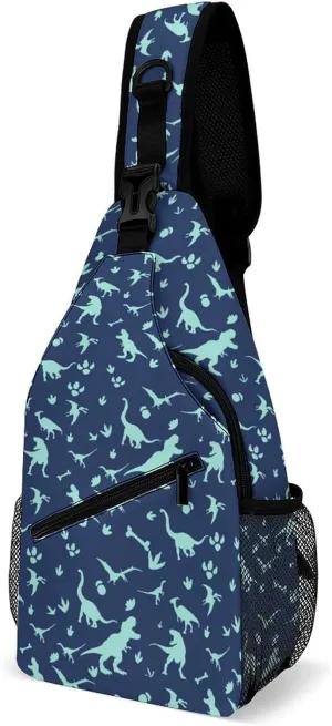 Dinosaur Sling Bag Lightweight Crossbody Sling Backpack Casual Shoulder Chest Bag Purse Crossbody Fanny Pack for Women Men Runners Gym Hiking Anti Theft