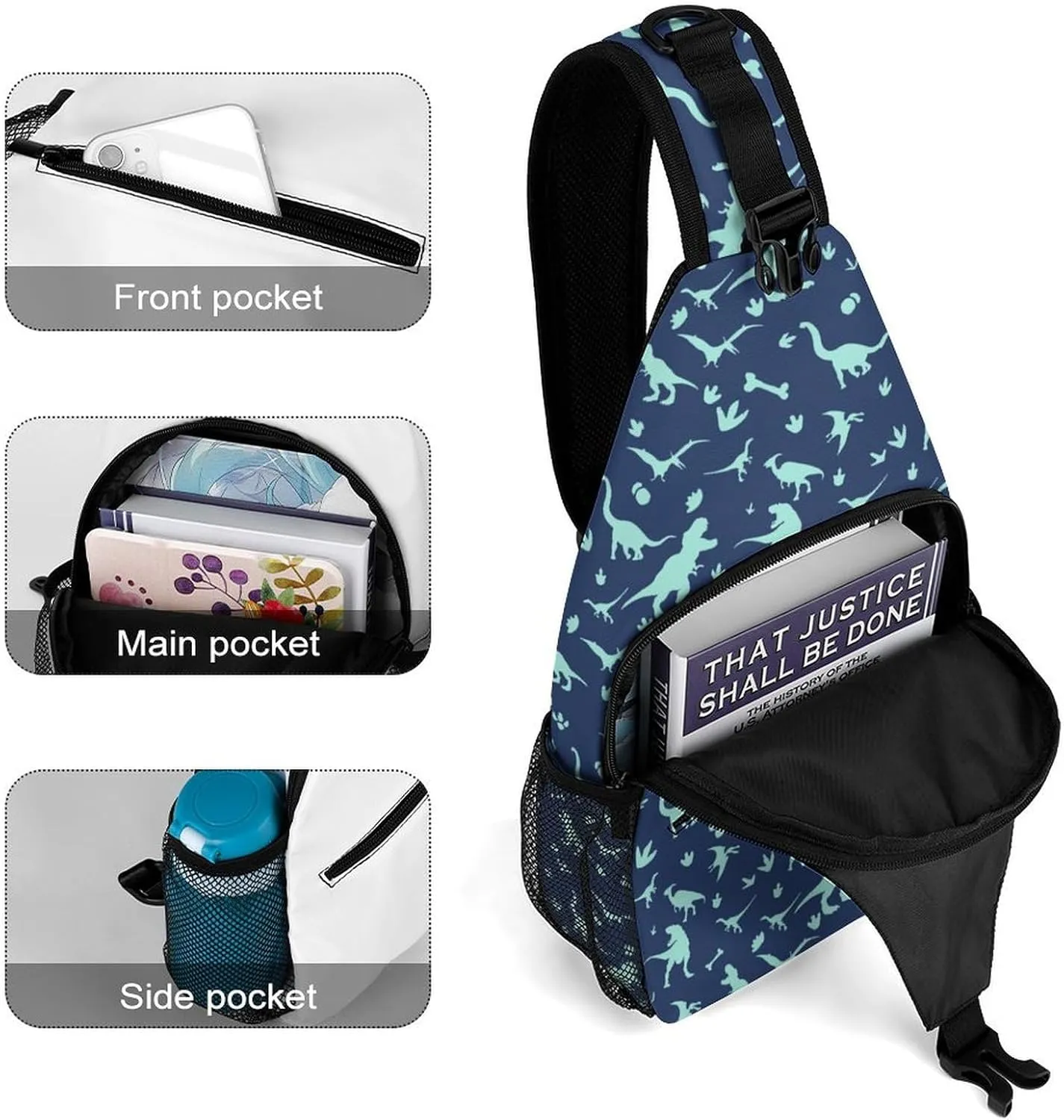 Dinosaur Sling Bag Lightweight Crossbody Sling Backpack Casual Shoulder Chest Bag Purse Crossbody Fanny Pack for Women Men Runners Gym Hiking Anti Theft