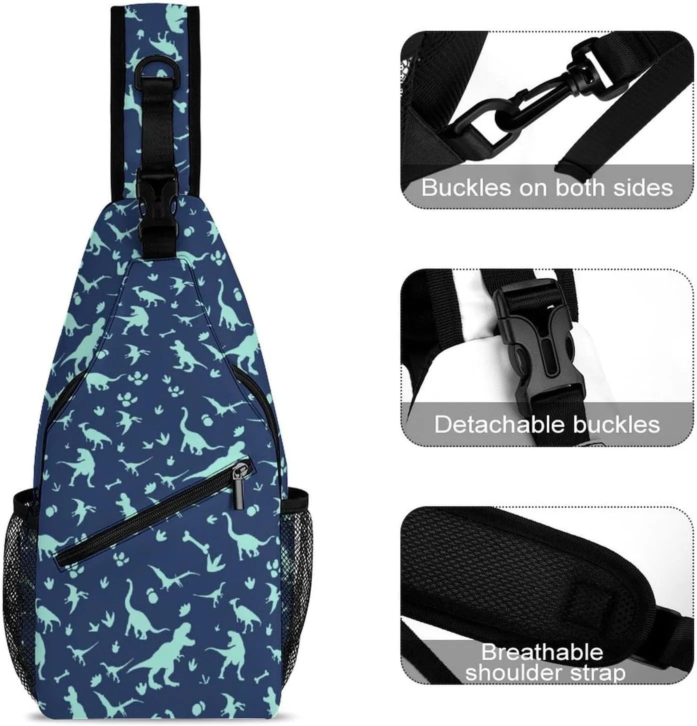 Dinosaur Sling Bag Lightweight Crossbody Sling Backpack Casual Shoulder Chest Bag Purse Crossbody Fanny Pack for Women Men Runners Gym Hiking Anti Theft