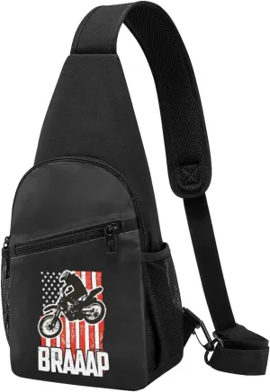 Dirt Bke Motocross American Flag Adjustable Fanny Pack Waist Bag For Travel Sports