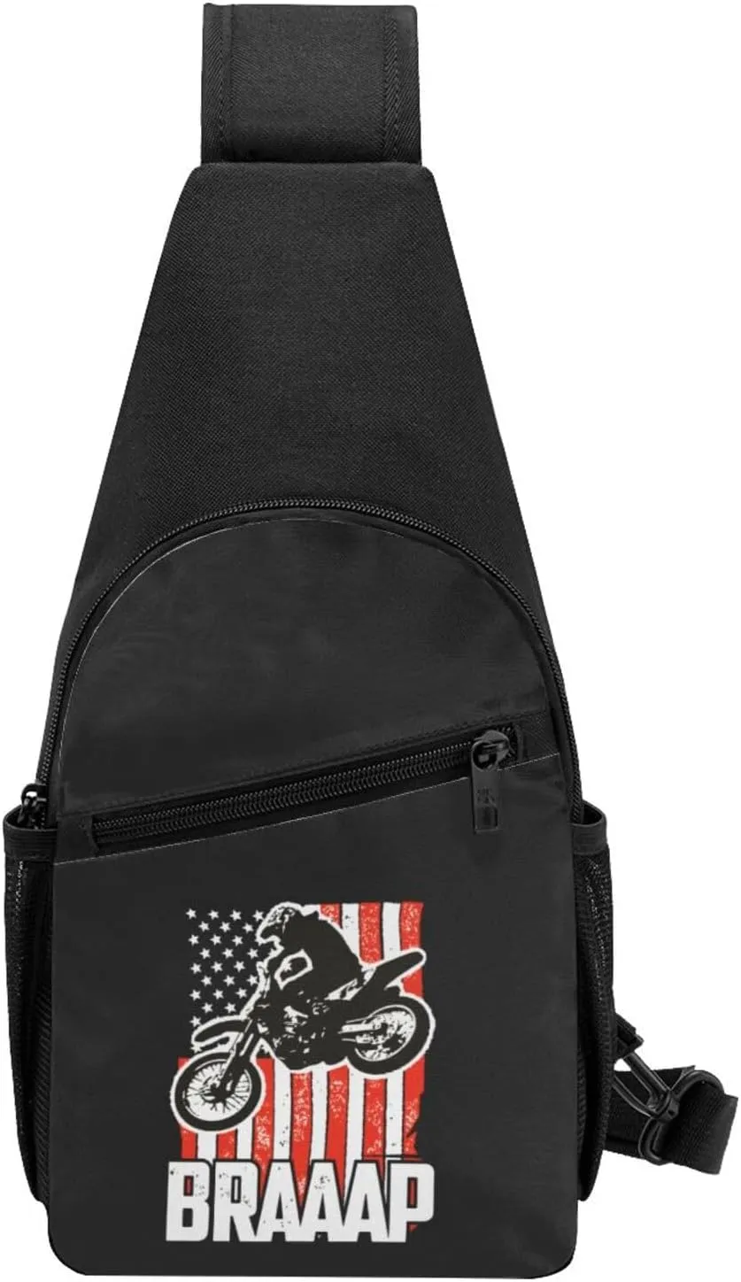 Dirt Bke Motocross American Flag Adjustable Fanny Pack Waist Bag For Travel Sports