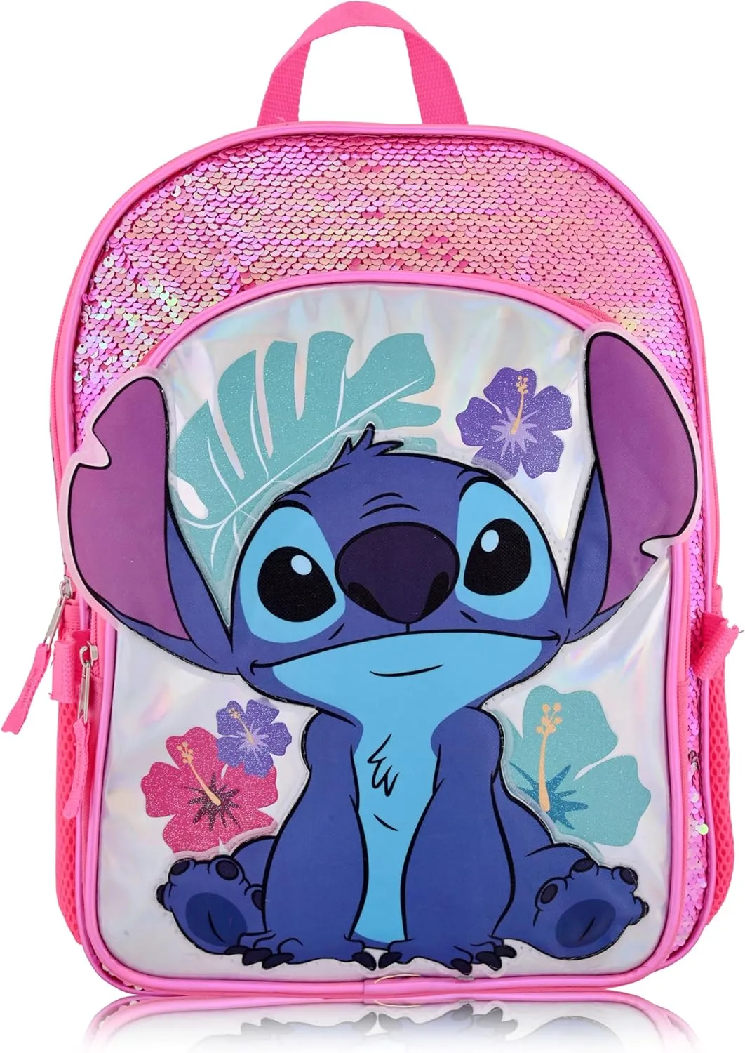 Disney Lilo and Stitch Backpack With Lunch Box for Girls with Glitter | Sequined Insulated Lunch Bag Lunch Box for Girls, Boys, Toddlers | Stitch Pink Backpack for School and Reusable Lunchbox