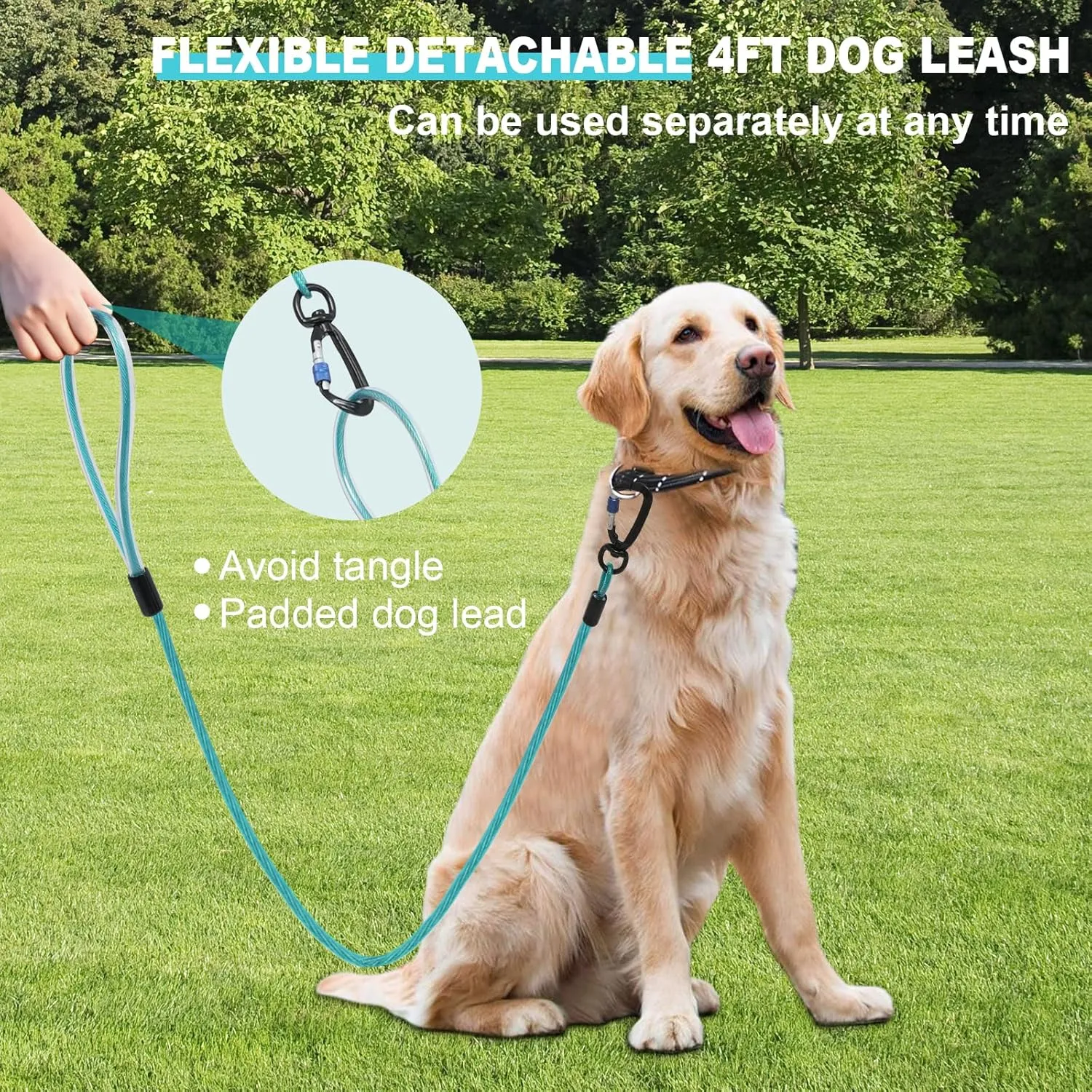 Dog Runner for Yard, Dog Trolley System for Large Dogs Up to 300 lbs, 75 ft Heavy Duty Run Cable with 15 ft Anti Shock Aerial Leash, Outside Zip Line for Backyard, Park, Camping