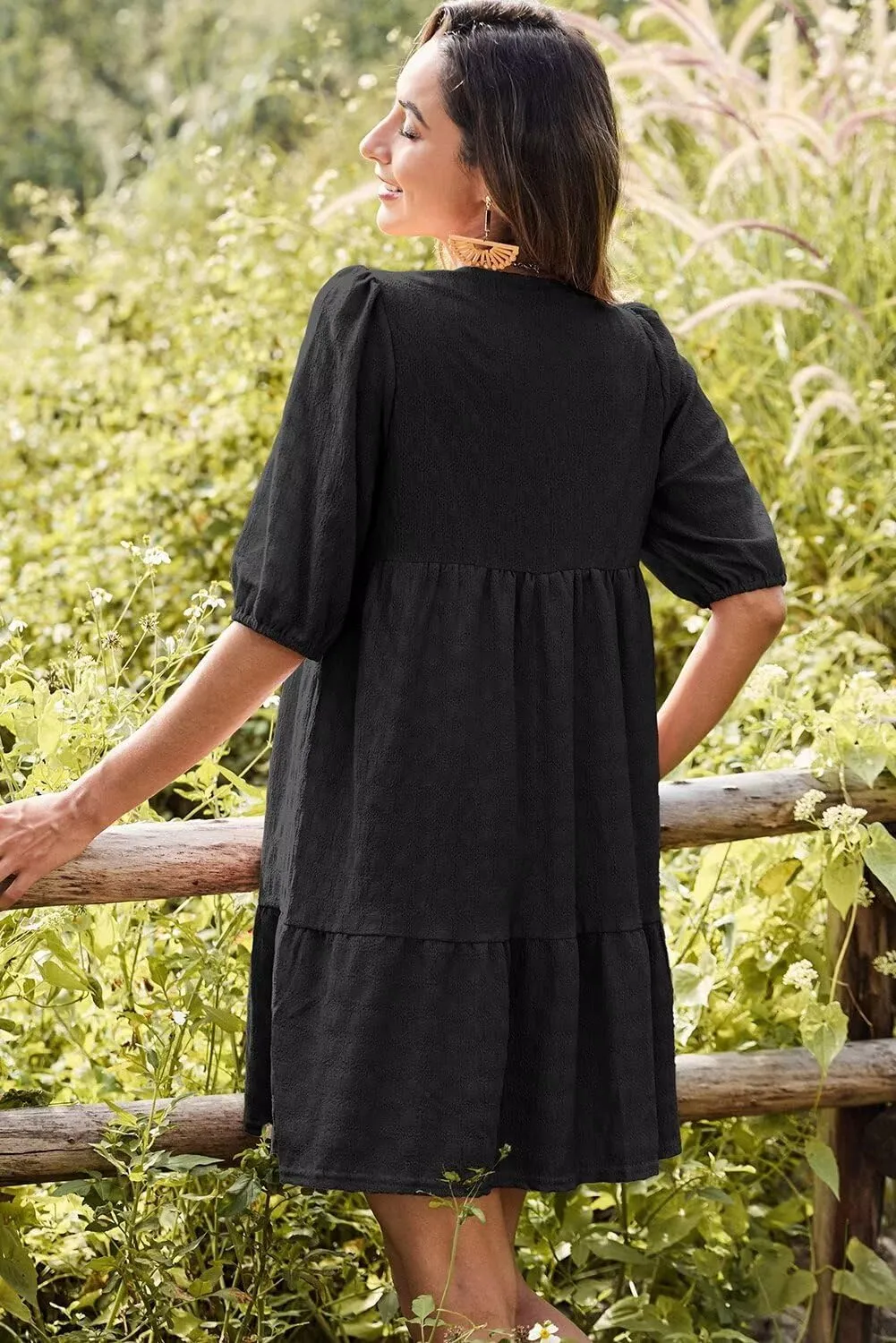 Dokotoo Womens Dresses Summer V Neck Drawstring Embroidered Half Sleeve Mini Dress Boho Dresses for Women 2025 Sundresses