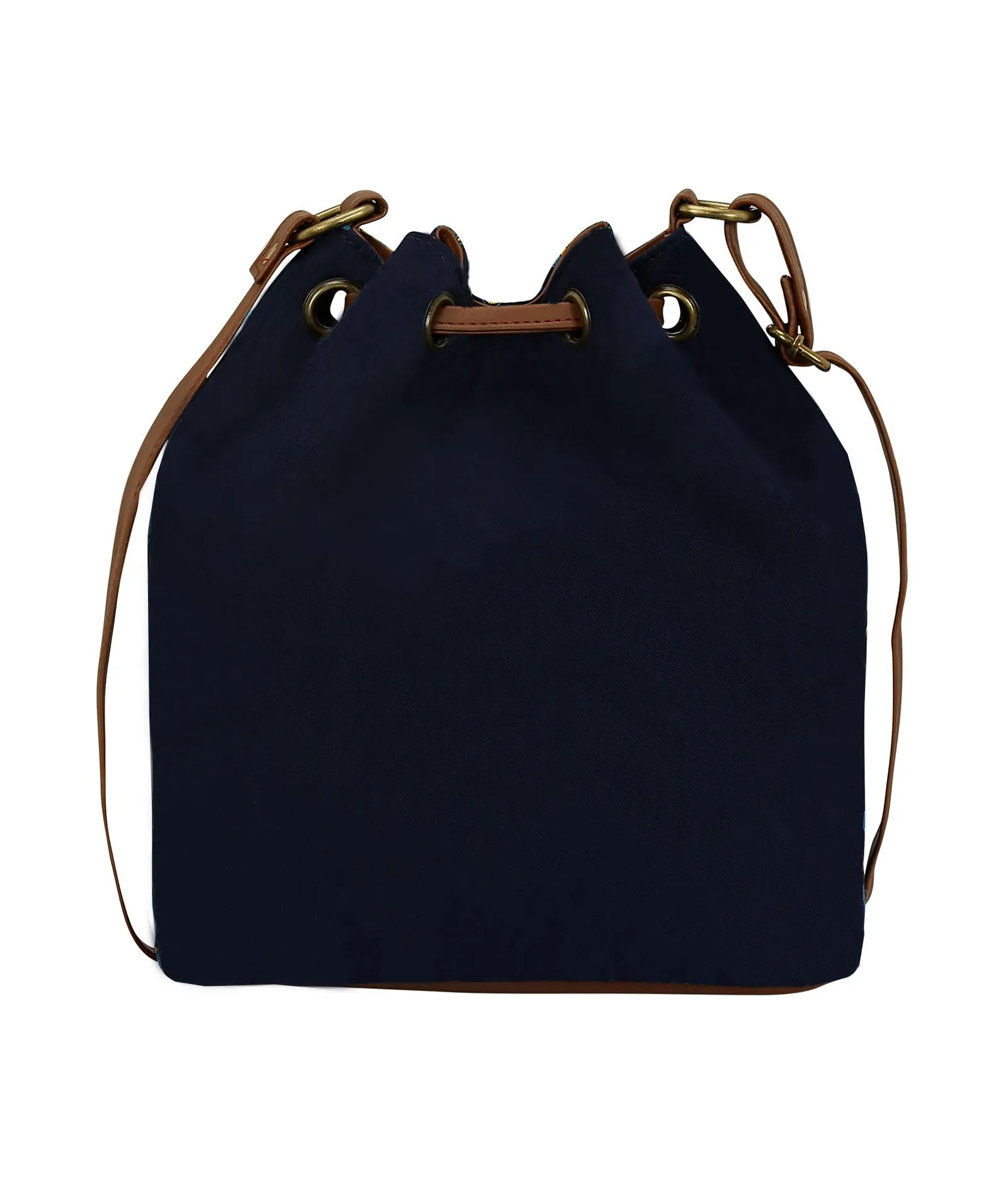 Doll Printed Drawstring Sling Bag Navy Blue