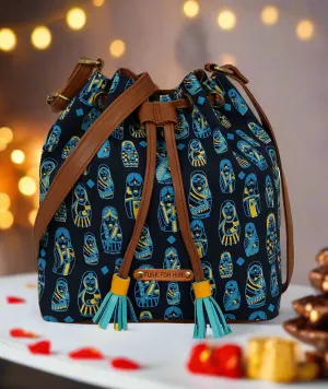 Doll Printed Drawstring Sling Bag Navy Blue