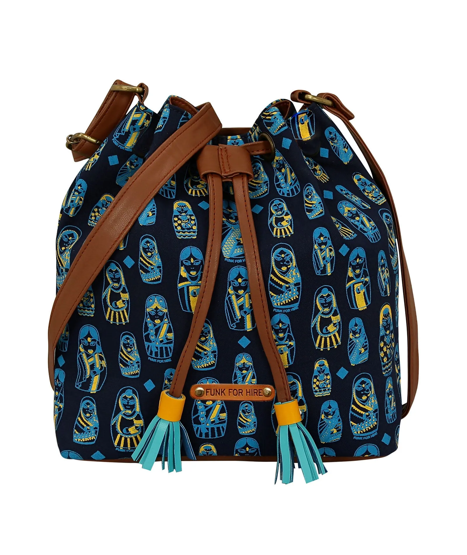 Doll Printed Drawstring Sling Bag Navy Blue