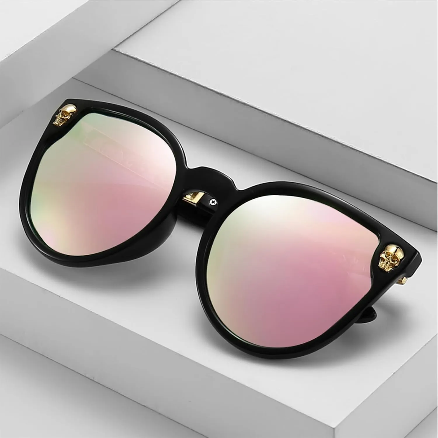 Dollger Rimless Skull Design Cat Eye Sunglasses UV400 Protection